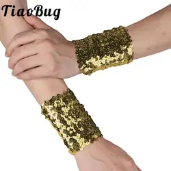 Women Girls Shiny Sequins Bracelets Stretchy Sparkle Oversleeve Cuffs Cosplay Dance Party Props Supplies Favors Slap Bracelet