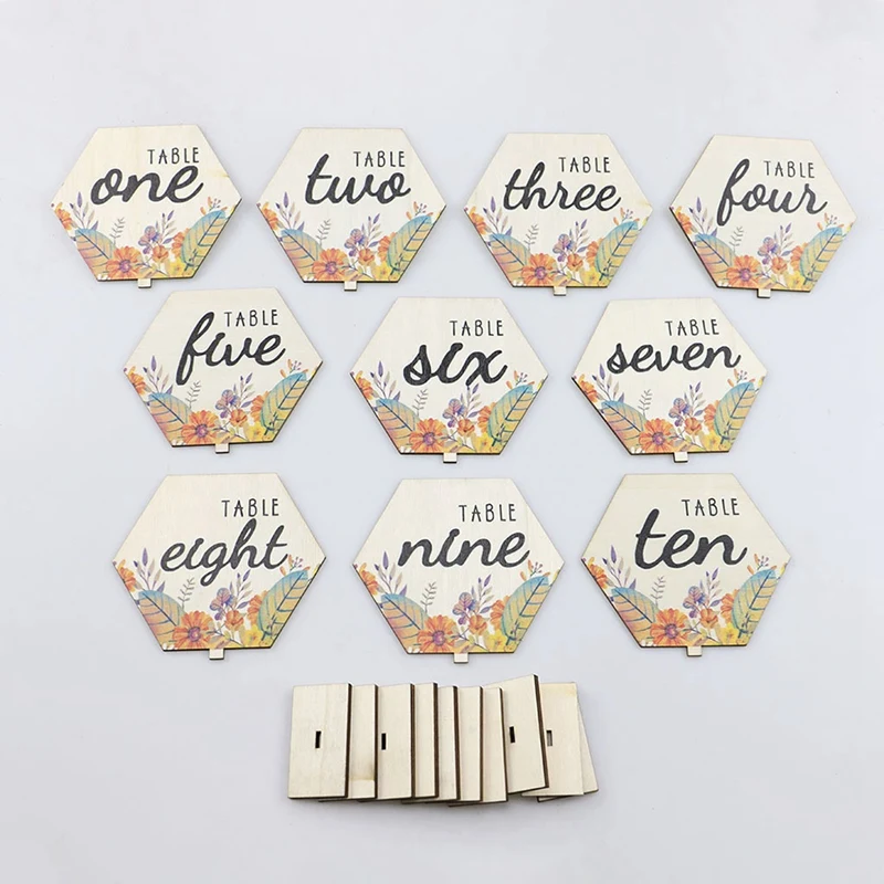 Number 1-10 10Pcs/Set Wooden Wedding Table Flower Seat Card Decorative Digital Wedding Party Direction Signs