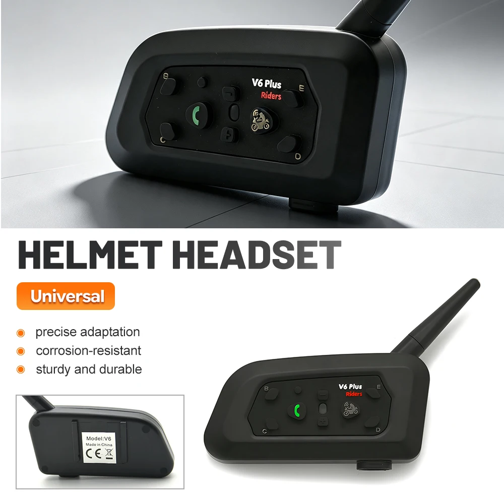 EJEAS V6 PLUS Motorcycle Bluetooth Helmet Headset, 850mAh, 800m 6‑Riders Intercom Communicator, IP65 Waterproof