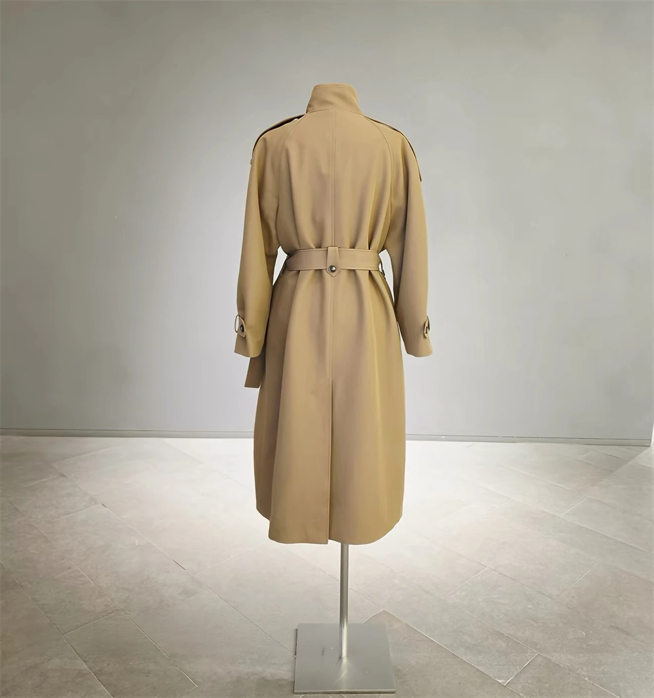 Long Style Lemon Cheese Windbreaker Coat High Quality Fabric Stand Collar Belted Versatile Design Autumn Fashion Ladies Jacket