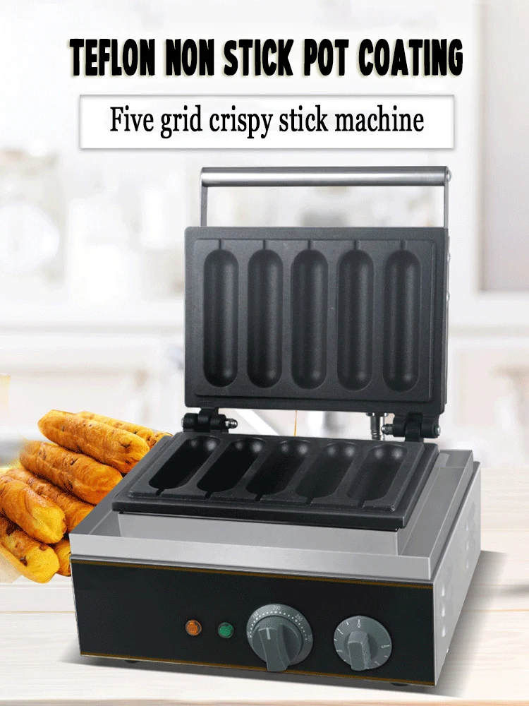 Commercial Non-stick 5 stick electric French Muffin Waffle Hot Dog Machine Lolly Waffle Maker Crispy Stick Machine