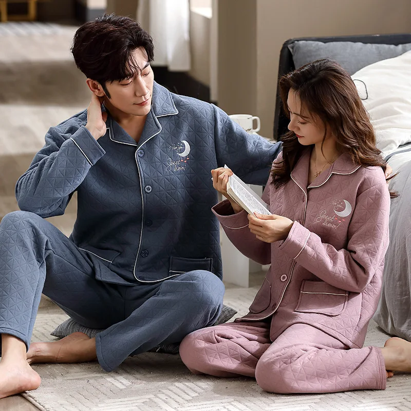 Moon Printed Nightwear Couples Autumn and Winter Home Clothes Women and Men Big Size 3XL 4XL Loungewear pijama para parejas