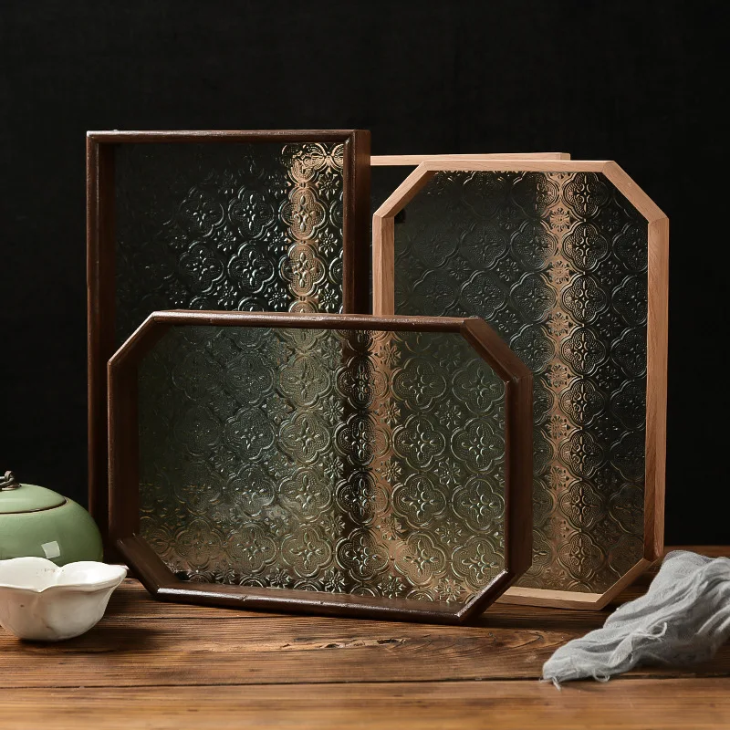 

Стекло с тиснением Begonia, орех, прямоугольный поднос для чая, украшение для хранения чая, чайная чашка, деревянный декоративный поднос для фруктовых закусок, большой