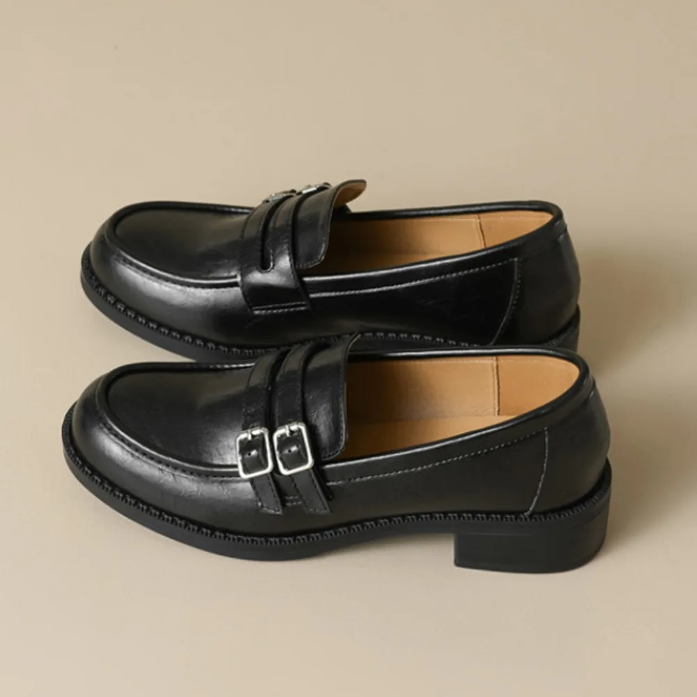 

Женские лоферы Лоферы на платформе Женская обувь Весенне-осенние черные туфли на одинарной платформе Маленькие кожаные туфли в британском стиле