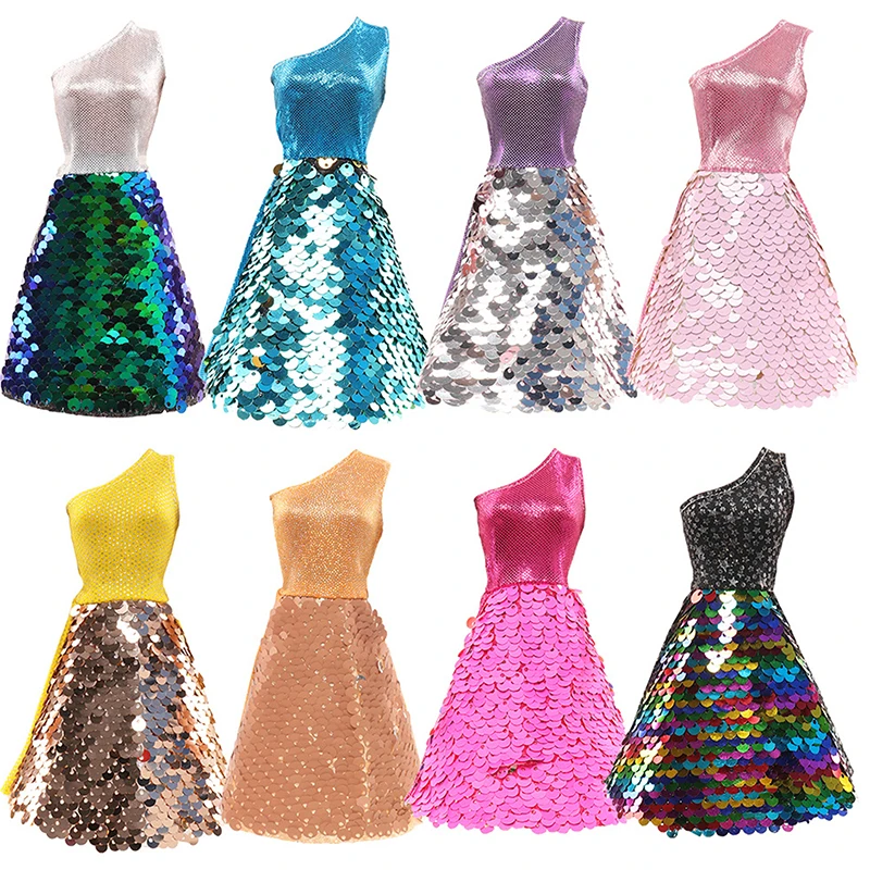 30CM Doll Clothes Sequin Dress Changing Costume Fashion Set Multi-color Daily Doll Dress Casual Sequin Dress Up For Girls