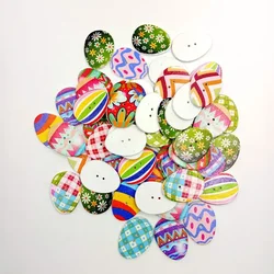 10PC 50pcs Wooden Easter Eggs Buttons Easter Egg Buttons Mixed Color with 2 Holes for DIY, Sewing, Scrapbooking, easter bunny