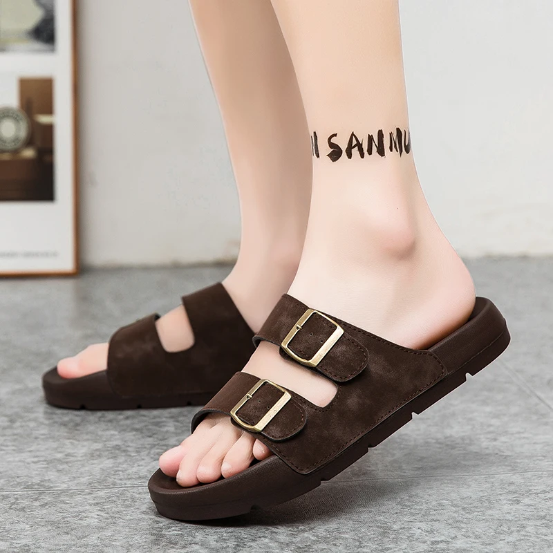 

High End Fashion Adjustable Double Buckle Birken Slides Non Slip Comfortable Casual Slippers for All Season Daily Use