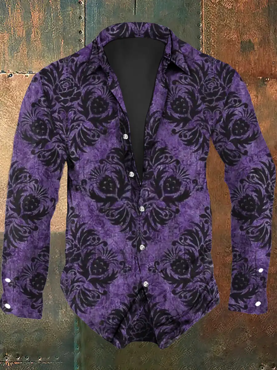 Men's Shirt Regular Lapel Shirt Men's 3D Printing Retro Floral Hip Hop Casual Street Long Sleeve Fashion Printed Shirt