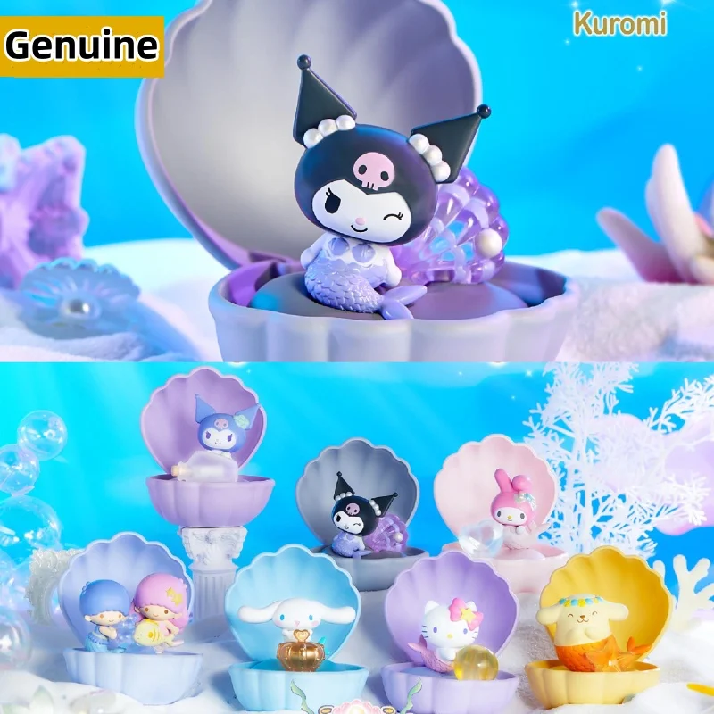 Anime Sanrio Family Mermaid Shell Series Pom Pom Purin Kuromi Hello Kitty Cinnamoroll  Melody Little Twin Star Action Figure Toy