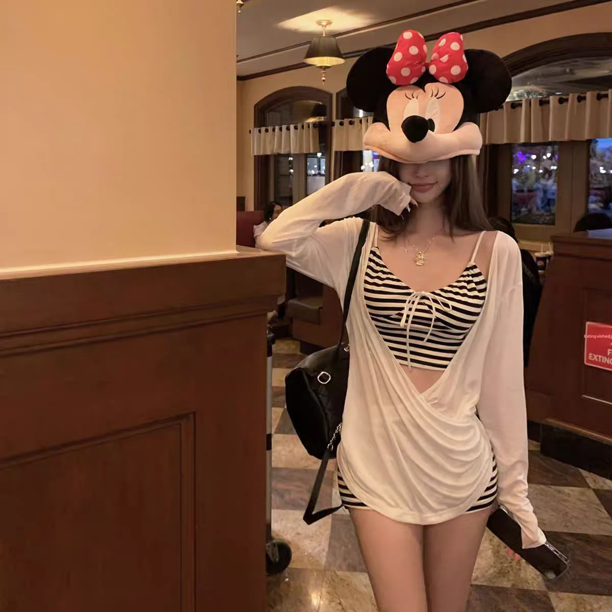 

Beautiful Women's Bikini Set Flat Angle Stripe Design Sexy Strap Sweet Small Chest for Hot Spring Vacation Three Pieces Swimsuit