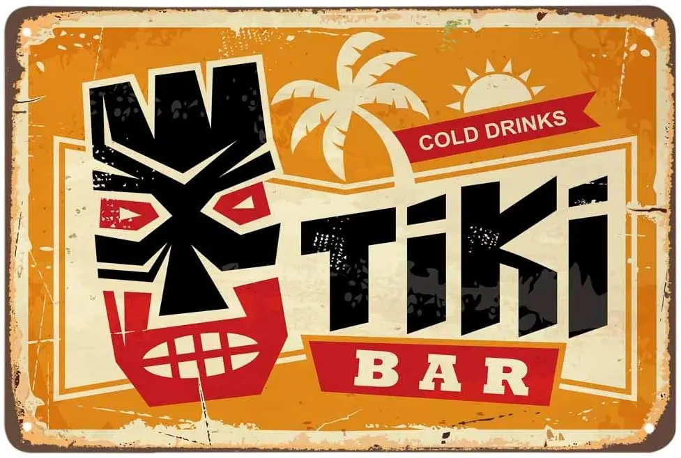 Tiki Bar Tin Sign,Cold Drinks Here Vintage Metal Tin Signs for Cafes Bars Pubs Shop Wall Decorative Funny Retro Signs for Men W