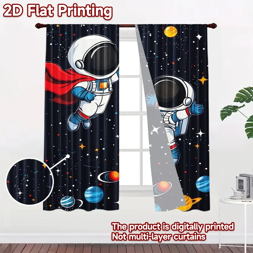2D flat printing 2pcs Curtain Curtains Space Adventure Digital Printed Polyester Drapes Festive Wall Decor Use for Booths Studio