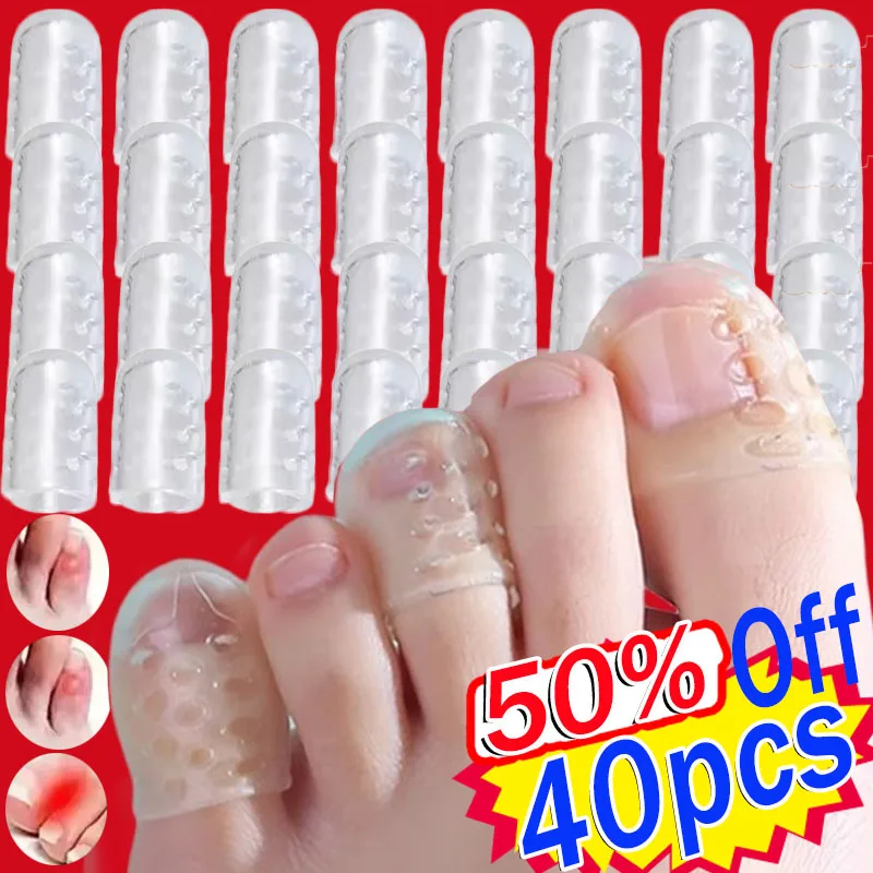 

40 шт., прозрачные силиконовые накладки на пальцы ног, женские гелевые защитные накладки на пальцы ног, трубка для ухода за ногами, колпачки на пальцы, эластичность, предотвращает волдыри