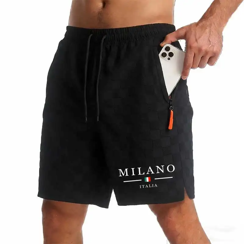 Neue Sommer-Herrenshorts mit Reißverschlusstaschen, Lässige Strandshorts, Basketball-Kurzhosen mit Aufdruck, Sportbekleidung für Männer