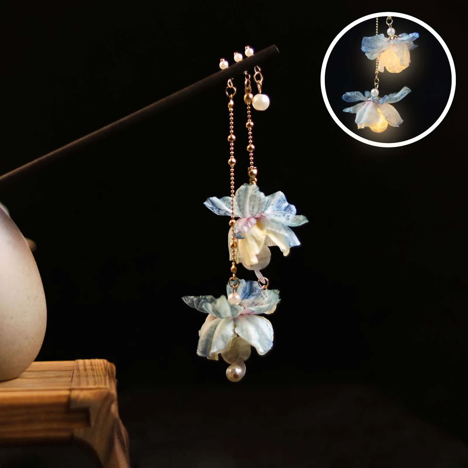 Flowers Hair Chignon with Tassels Vintage Flower Decor Hair Chopsticks for Dating Shopping Festival Party