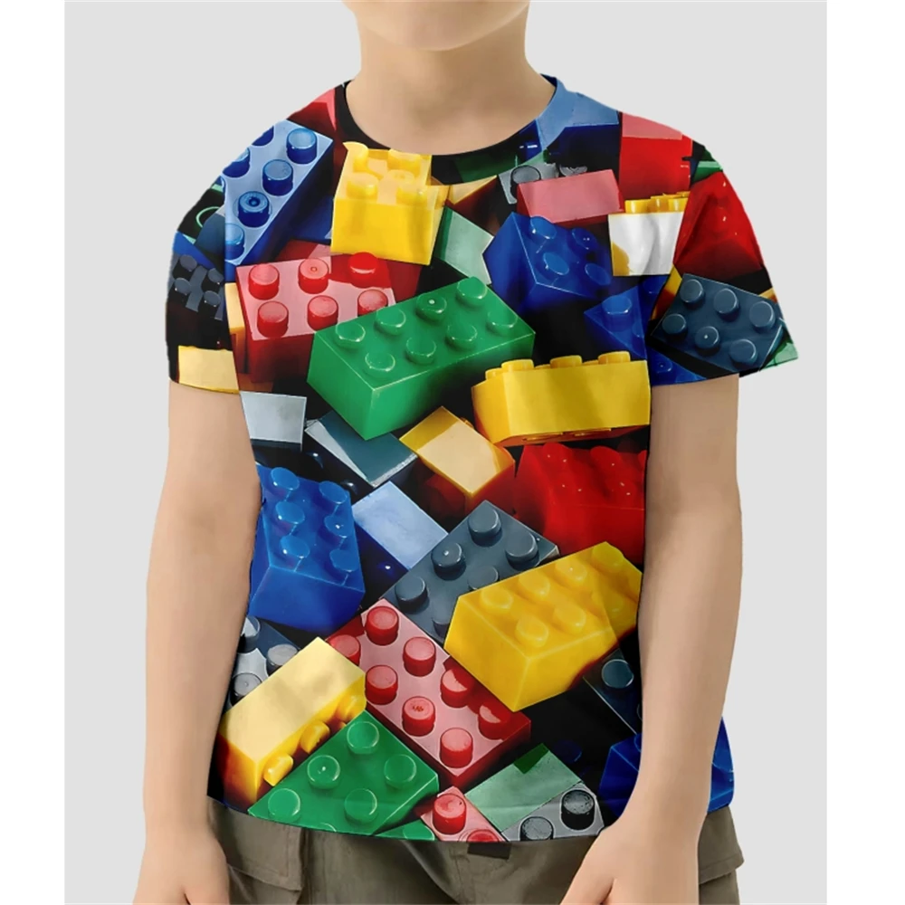 Children Clothing 3D Print T-Shirt Fashion Rubik’s Cube Pattern Tshirts Summer Boys Girls Tee Tops Streetwear Top Childs T-Shirt