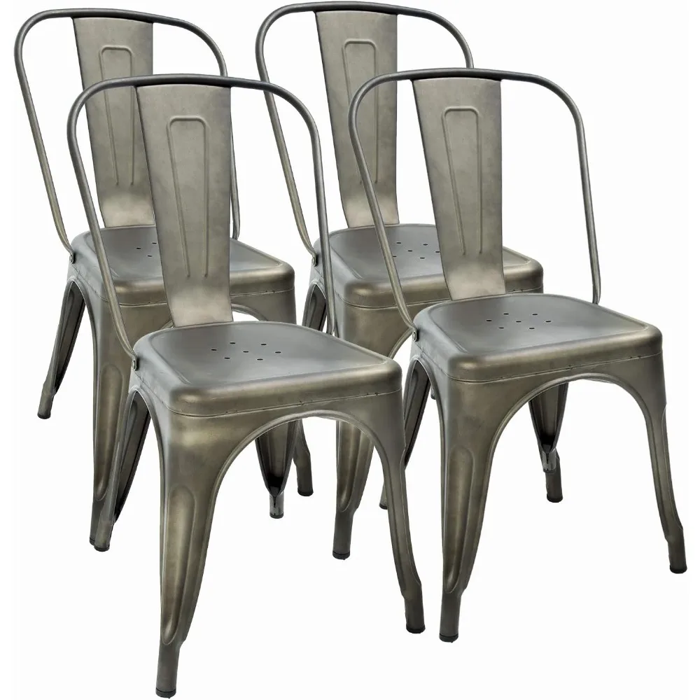 

Metal Dining Chairs Set of 4 Indoor Outdoor Patio 18 Inch Seat Height Restaurant Stackable 330LBS Weight Capacity Kitchen Tolix