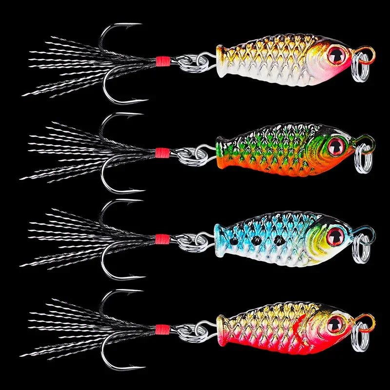 4Pcs Mixed Colors Fishing Lure Set Metal Cast Jig Spoon Spinner Lures Shore Casting Artificial Baits with Feather Treble Hook