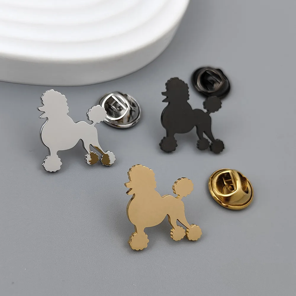 Cartoon pet dog Teddy gold-plated badge, suit lapel pin stainless steel black, anti-exposure buttons for women, brooch for men