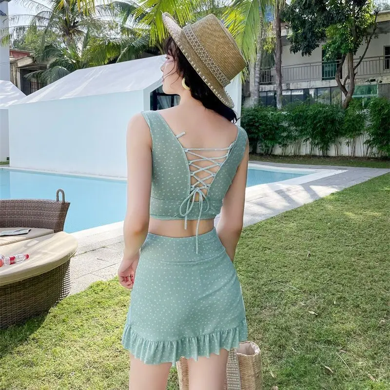 3 Pieces Bikini Set Women Slim Beach Style Ulzzang Design Casual Swimwear Summer Vacation Schoolgirls High Waist Trendy Simple