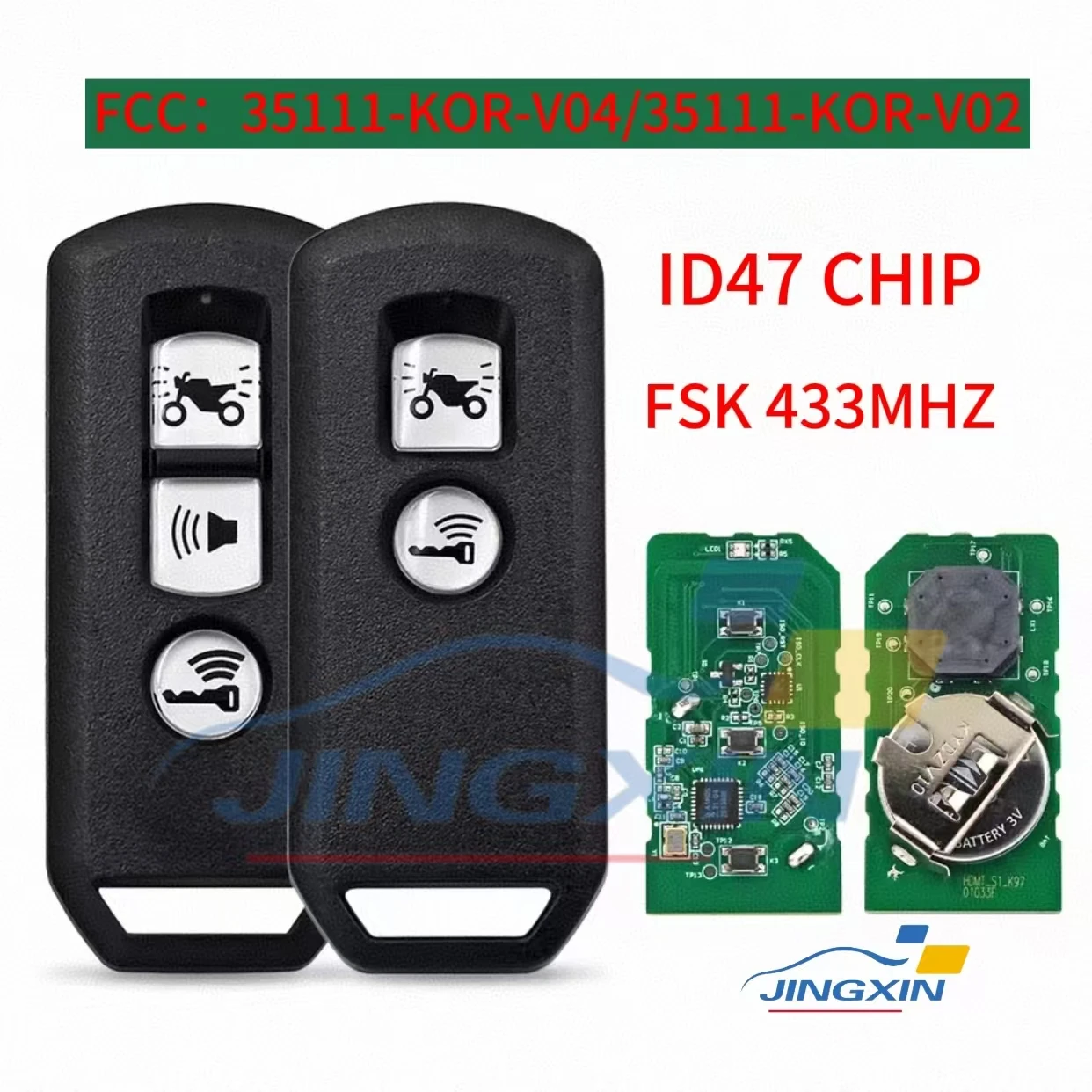 Jingxin chave kor para honda motocicleta scooter 35111-k0r-v01/v02 chave escudo remoto keyless chave de controle 3 botões chave do carro