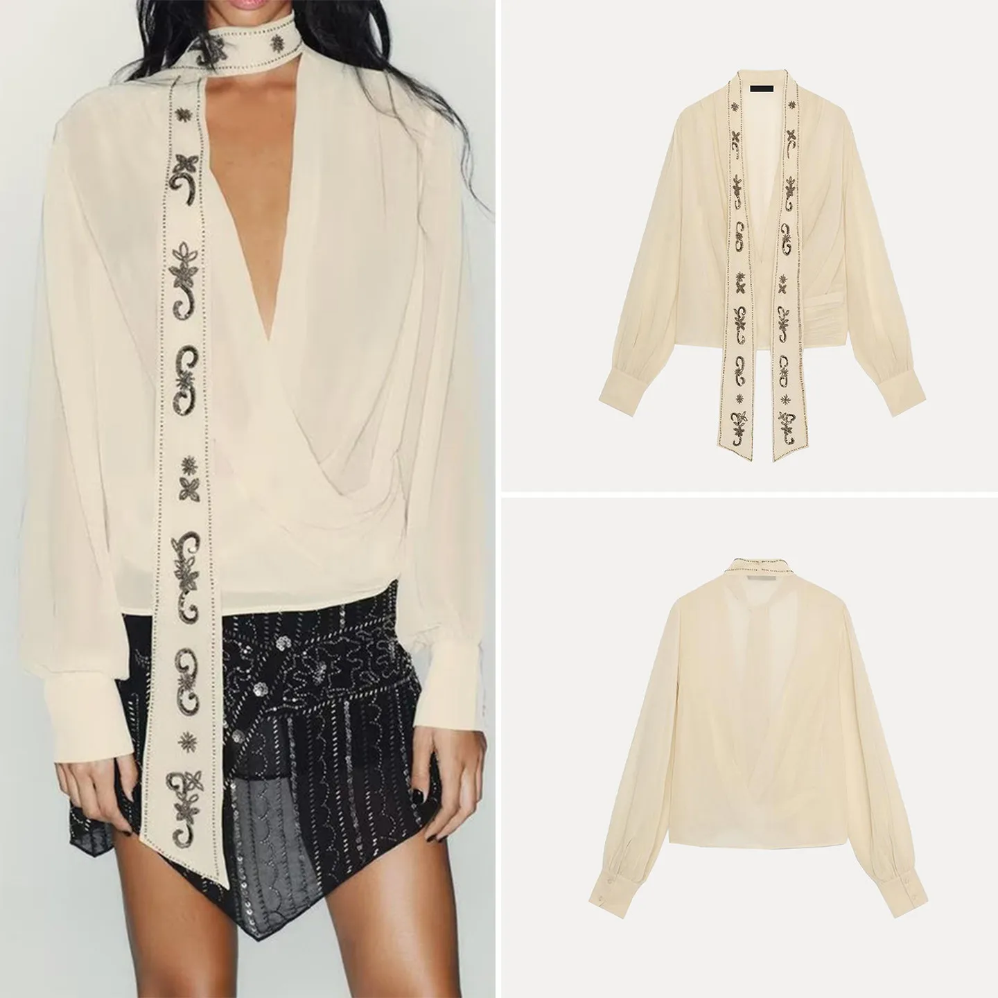 Z 2025 Nieuwe Faion Personali Eenvoudige Kralen Sjaal irt Dames Loose Fit Button up Lange Sve V Ne Winter Collectie