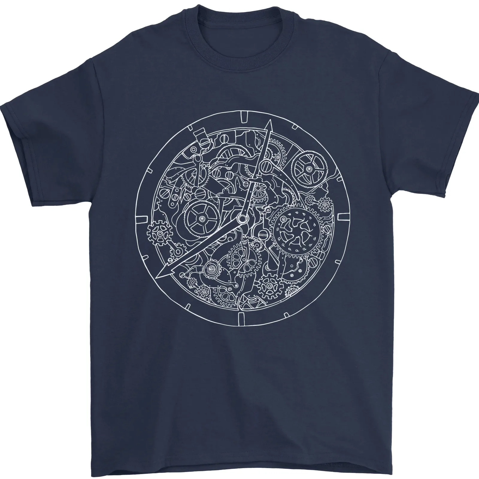 Mechanical Watch Line Drawing Timepiece Mens T-Shirt 100% Cotton