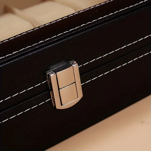 Imagen 2 del producto Caja de reloj de alta gama, organizador de relojes de 12 ranuras con cerradura y almohadas extraíbles |   Estuche de almacenamiento de cuero sintético para regalos de viaje para hombres