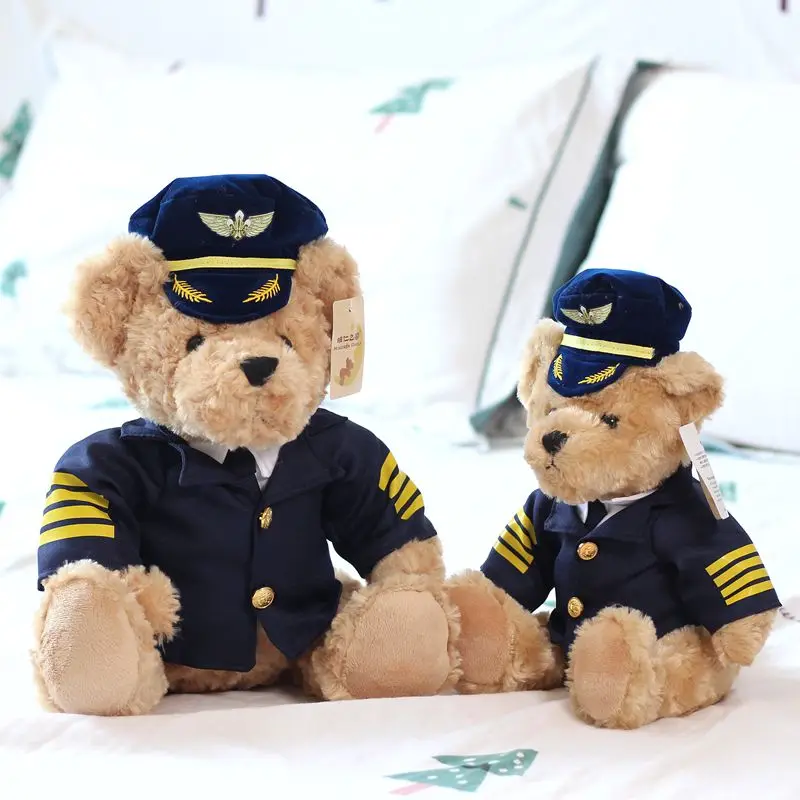 Pilot Bear Airplane Captain Uniform Teddy Bears Cute Animal Soft Stuffed Doll Plush Toy Girl Boy Birthday Christmas Gift 1pc