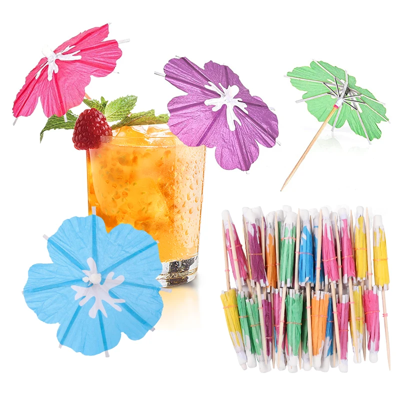 30/50pcs Umbrella Cocktail Picks for Hawaiian Summer Tropical Birthday Party Decoration Cupcake Toppers Food Fruit Picks Wedding