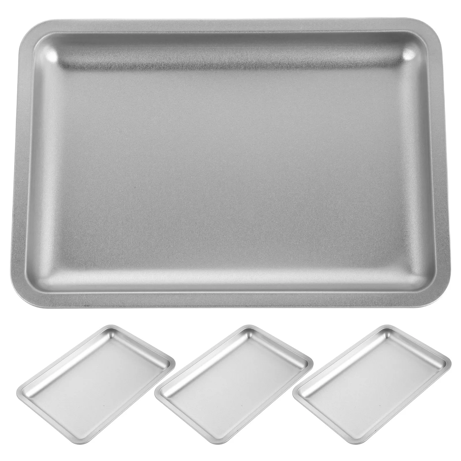4Pcs Nail Supply Organizer Tray - Stainless Steel Manicure Tools Storage Tray for Desk Salon Vanity Craft Gems Easy Stackable