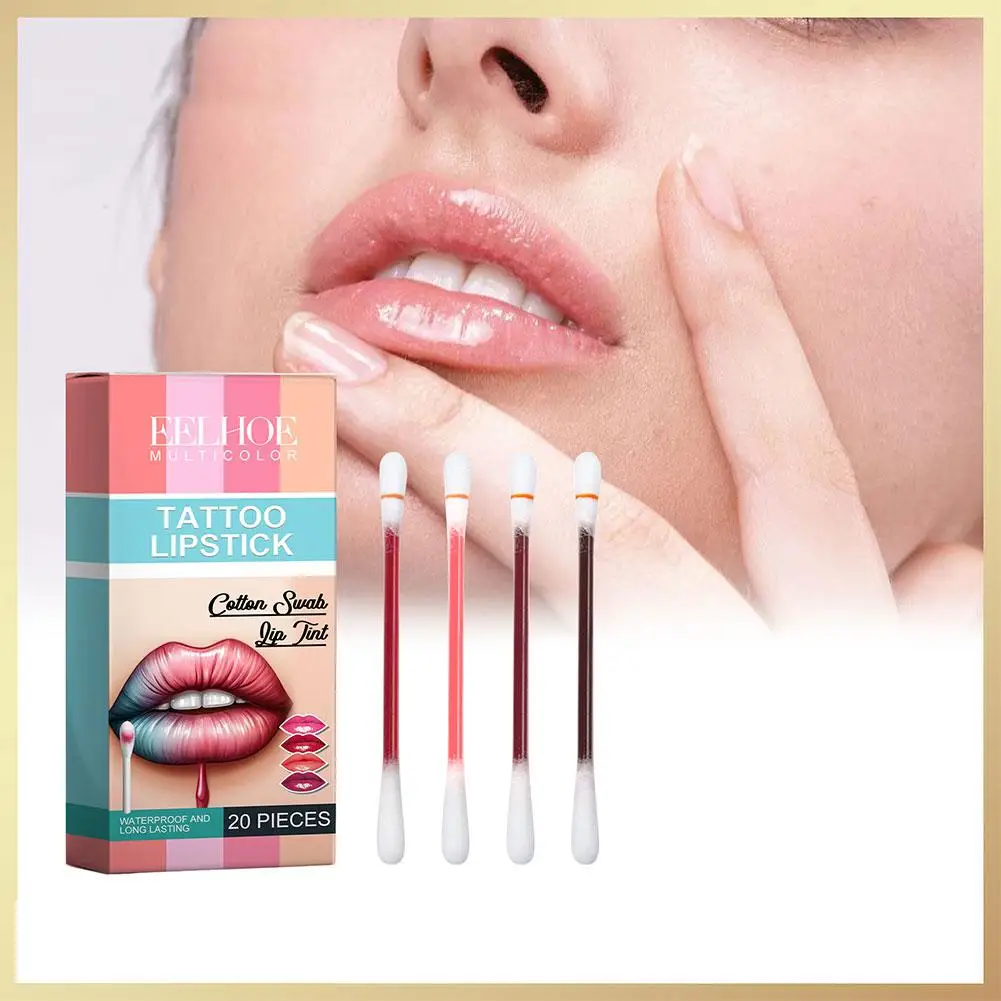 Wattenstaafje Lippenstift Tattoo Lippenstift Non-Stick Langdurige Waterdichte Lippenstift Lip Vloeistof 20 Stk/doos En Hydraterende Kiss-P V2e0