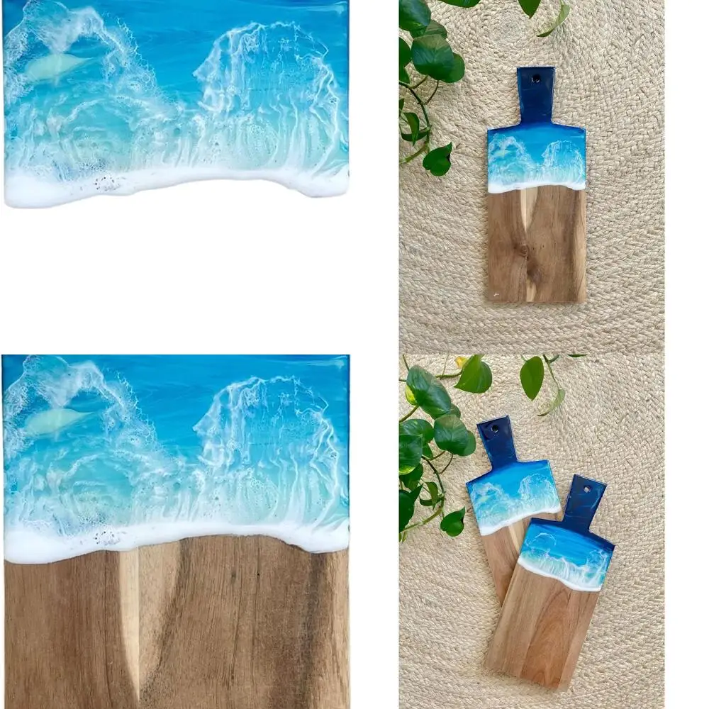 

Artisan-Crafted Wave Design Wooden Cutting Board, Decorative Resin Accent, Eco-Friendly Kitchen Art