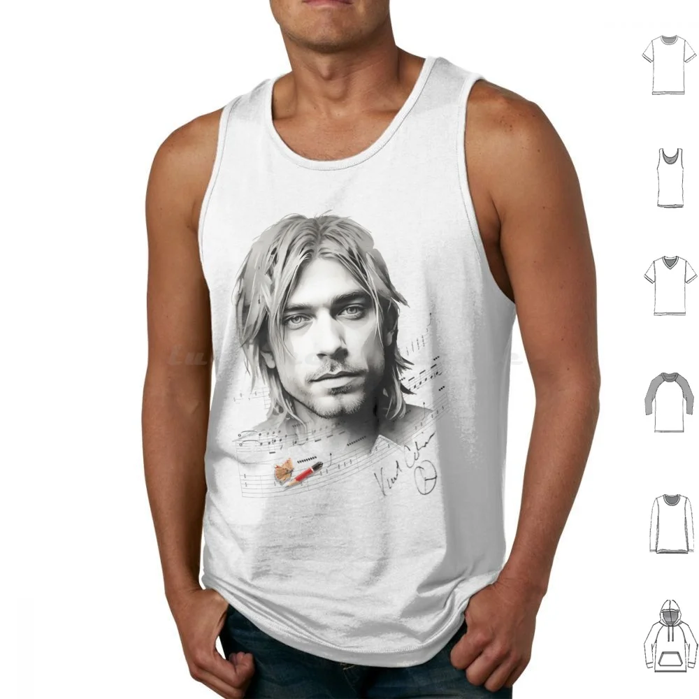 Curt Kobain en boceto camisetas sin mangas chaleco sin mangas Grunge música 90s Kurt olores como espíritu adolescente Punk Cobain guitarra alternativa