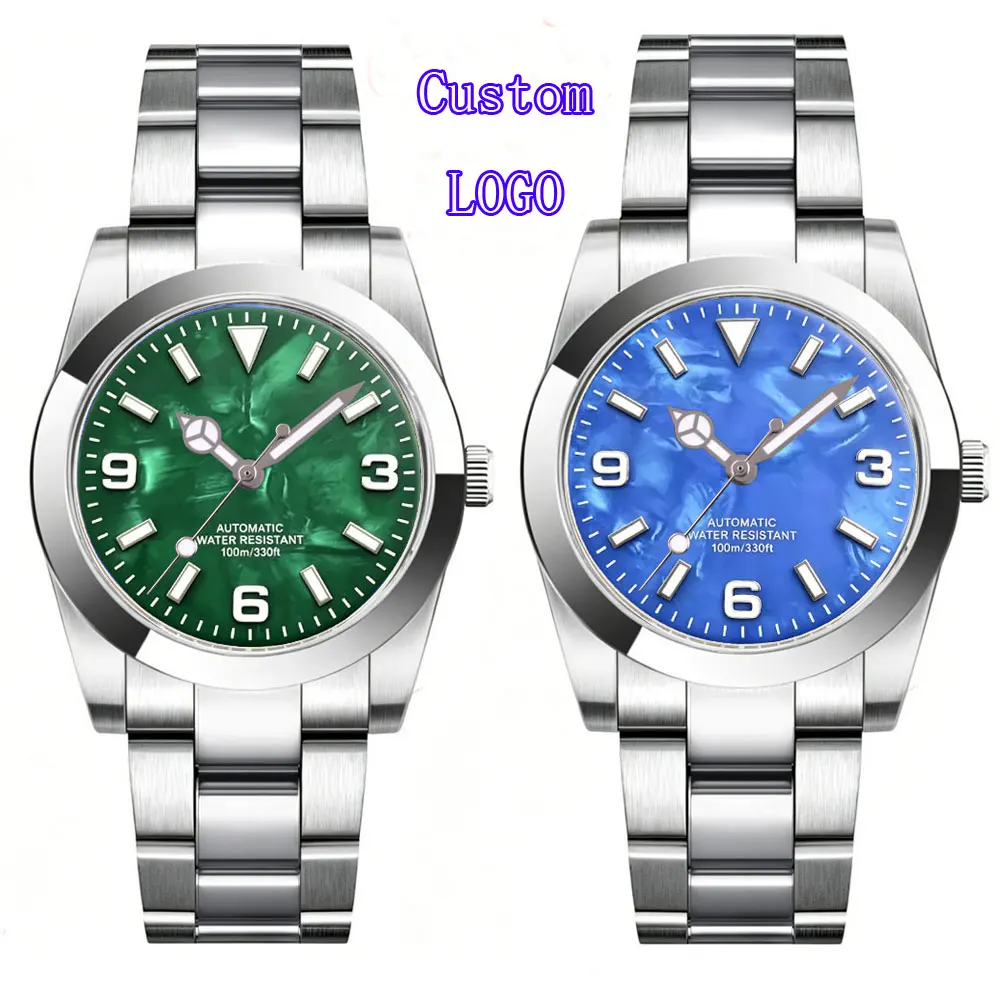 Custom Logo Watch 36mm 39mm Mother of pearl dial NH35 Mechanical Watches for Men Sapphire 100M Waterproof Luminous Relogio