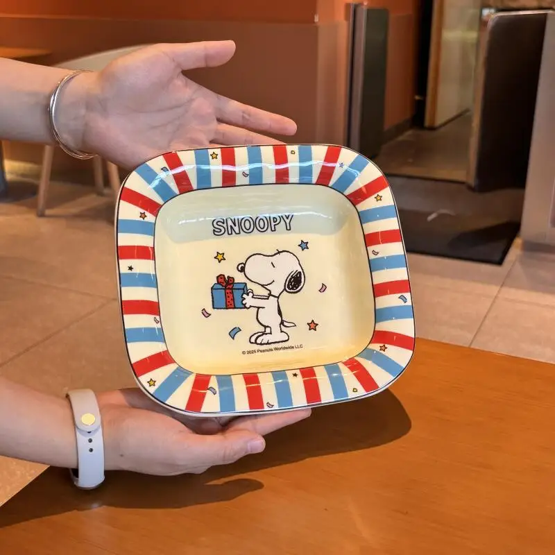 8 Inch Snoopy Cartoon Kawaii Square Fruit Salad Plates Household Dining Table Snack Plate Cute Ceramics Kitchen Gift Tableware