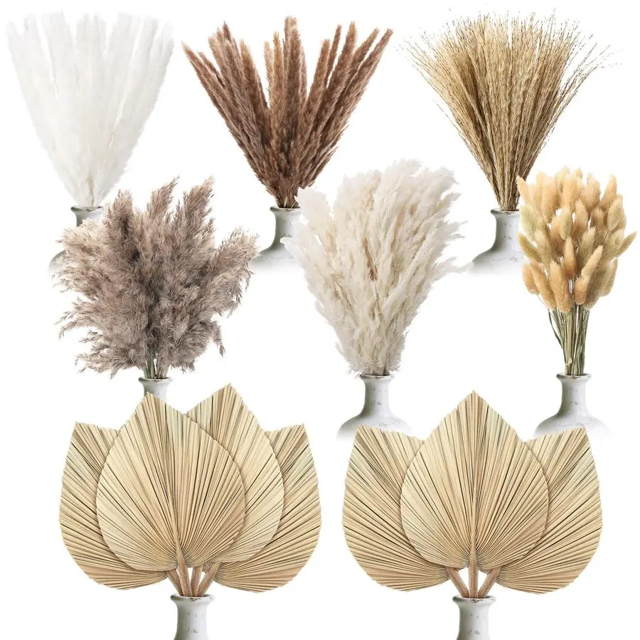 

Pcs Boho Dried Pampas Grass Decor Bulk, Large Dried Palm Spears Bunny Tails Pampas Reed Grass Dried Palm Leaves Dried Flower Bou