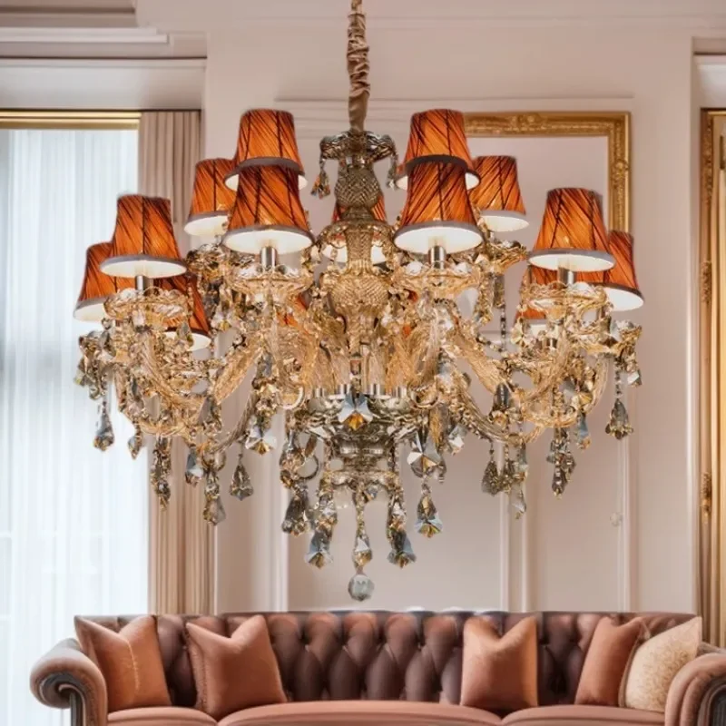 American Crystal Chandelier Luxury Candle Style Pendant Light for Living Room Bedroom Dining Hotel Ceiling Fixture