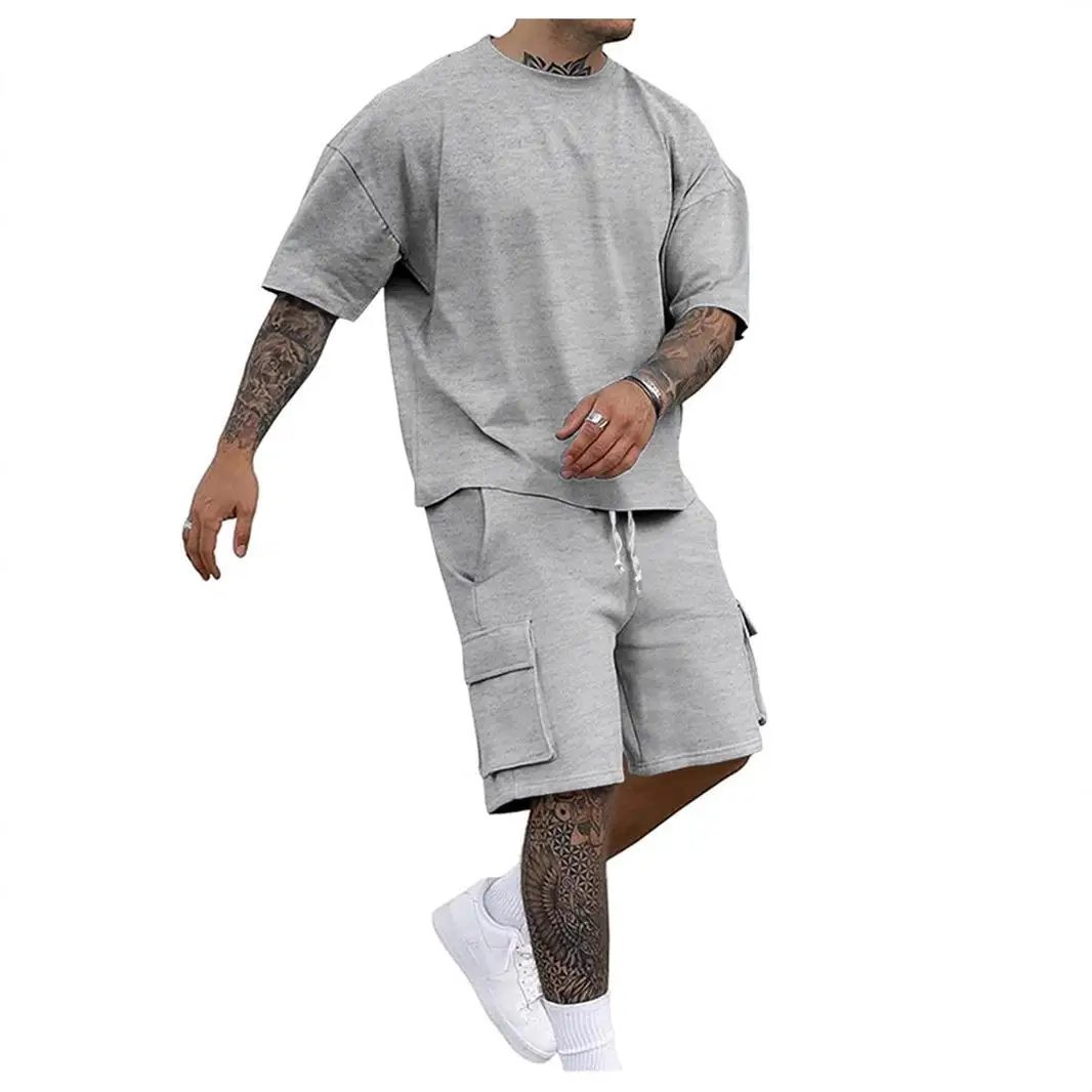 

Men's Summer Casual Sporty Loose Fit T-Shirt Shorts Two-Piece Set Fashionable Cross-Border Clothing Seven-Quarter Sleeve