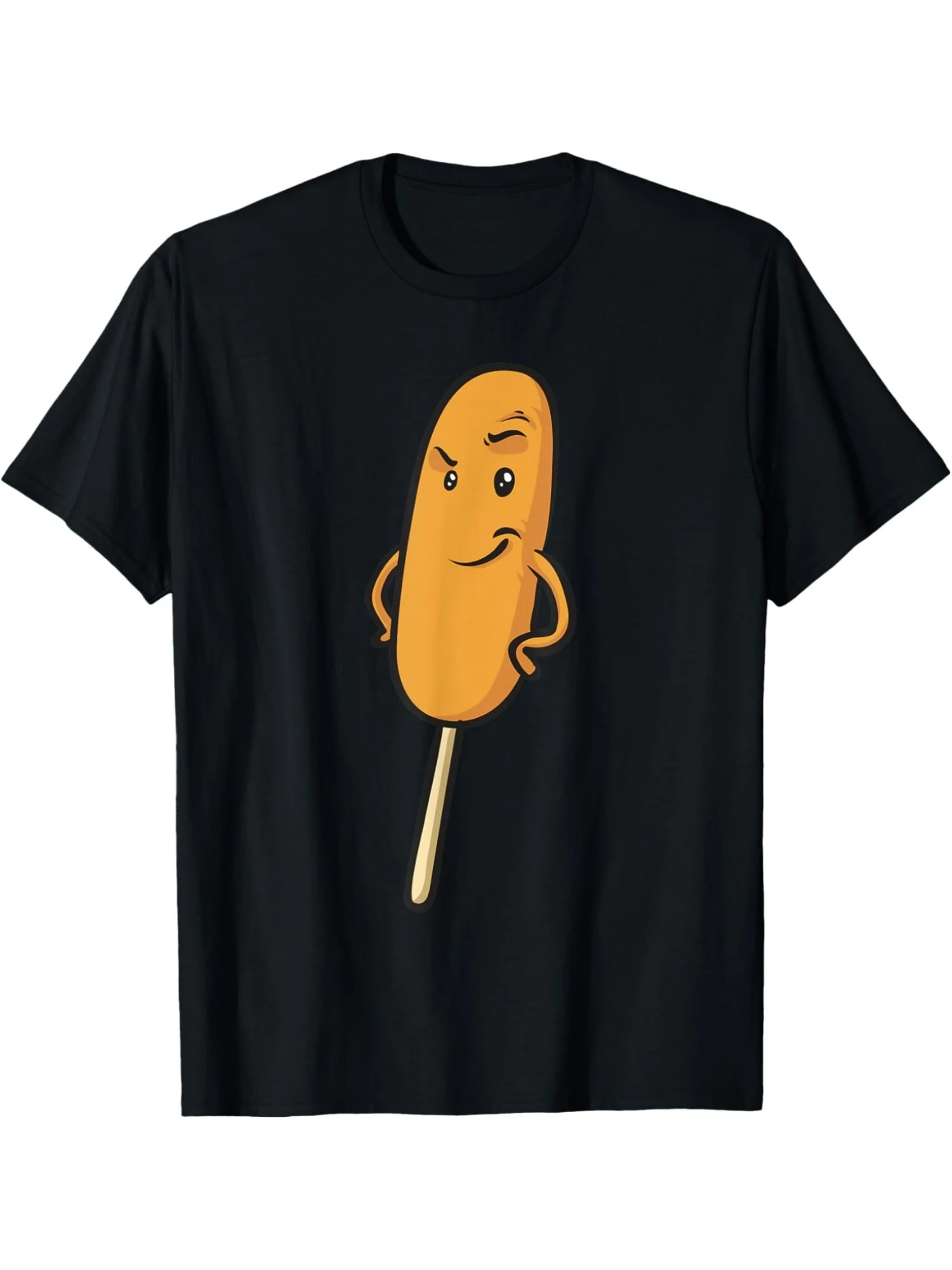 

Мужская футболка из плотного хлопка 180 г/м2 — забавная футболка с рисунком кукурузной собаки и объемным лицом — мягкая повседневная рубашка с круглым вырезом для повседневной носки