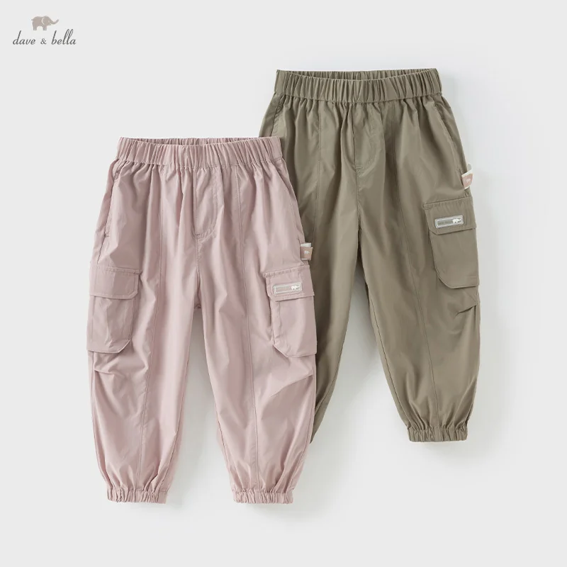 Dave Bella Boys Girls Cargo Pants 2025 Spring Loose Comfortable Fashion Casual Kids Children's Pants Sport Outdoor DB1250918