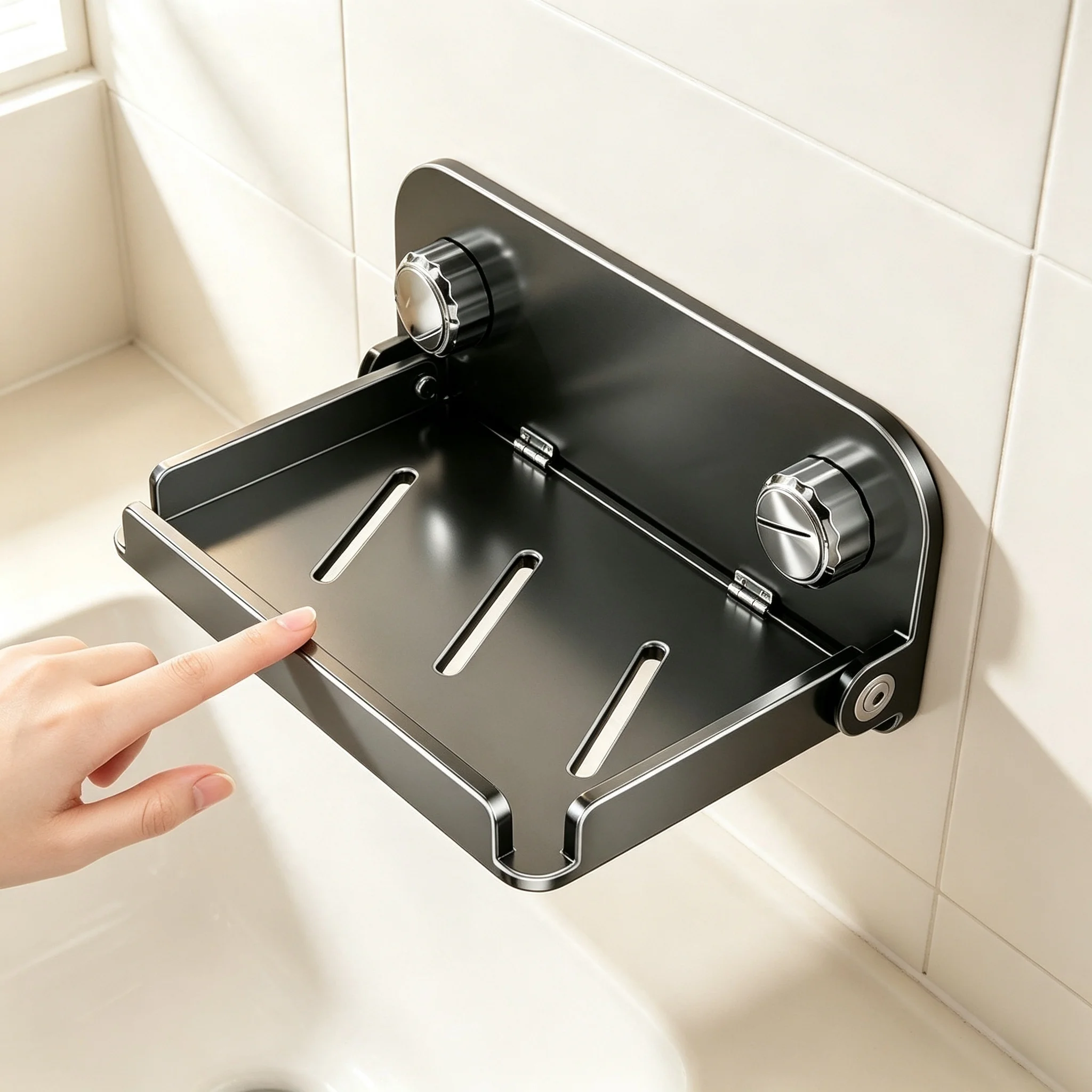 Punch Free Suction Cup Foldable Bathroom Organizer Wall Mount Shower Storage Shelf for Toilet Bathroom