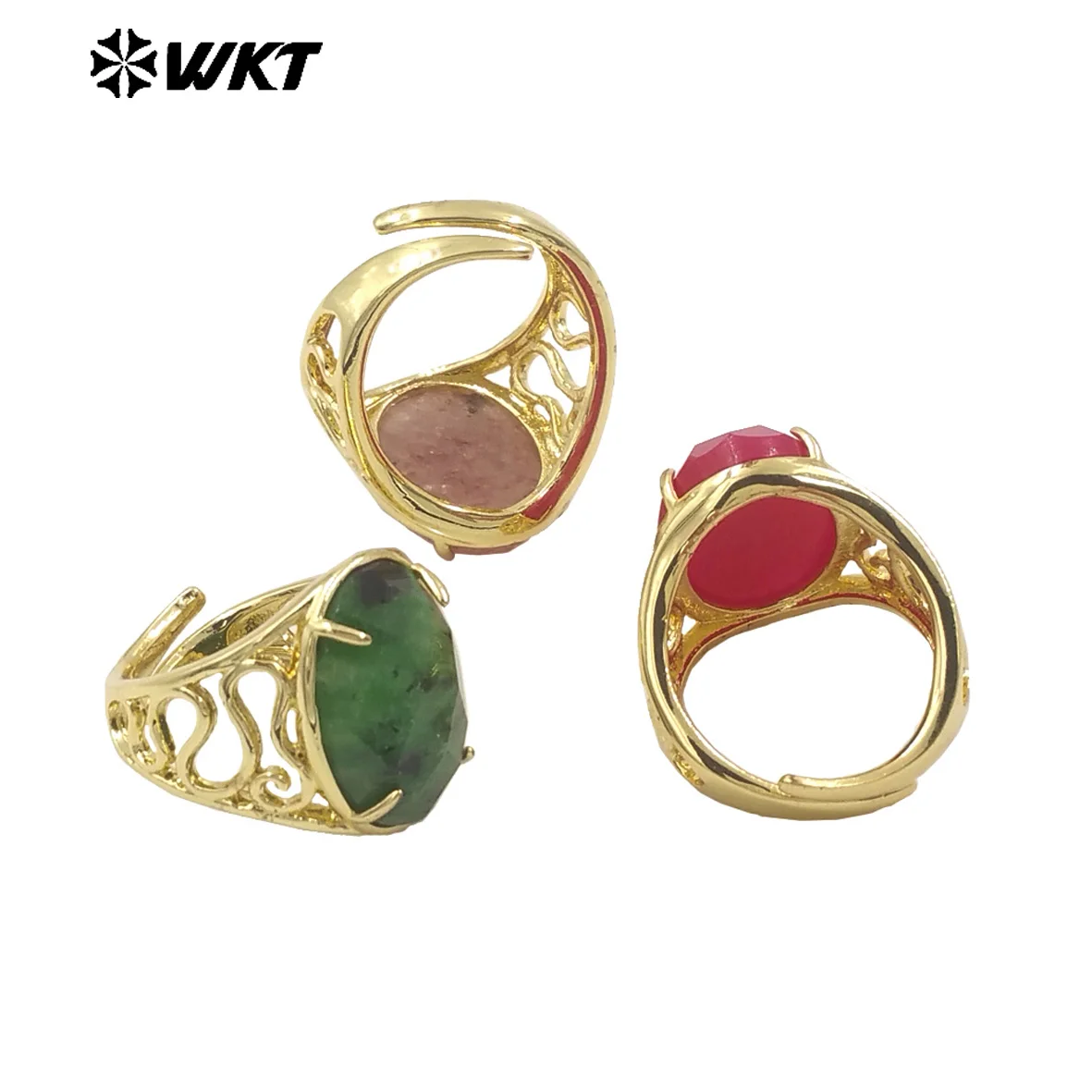 WT-R527 WKT New Design Natural Oval Faceted Gemstone With Clawing Setting Sun Stone Women Cocktail Ring 10PCS