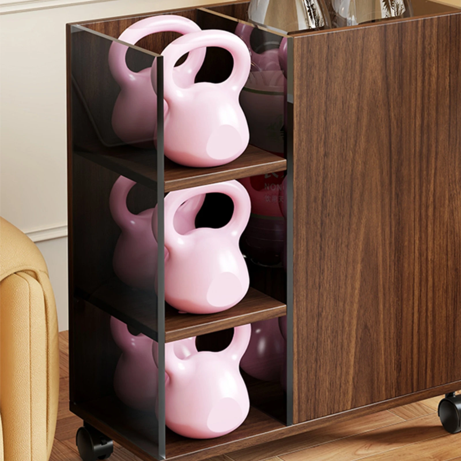 Sports Storage Cabinet Uncovered Shelves Mobile Storage Cabinet Rolling Organizer Compact Easy Reach for Gym