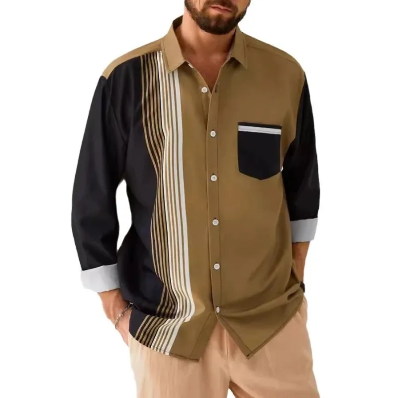 

New Men's Casual Long Sleeve Button Style Regular Fit Retro Shirt Pocket Formal Shirt