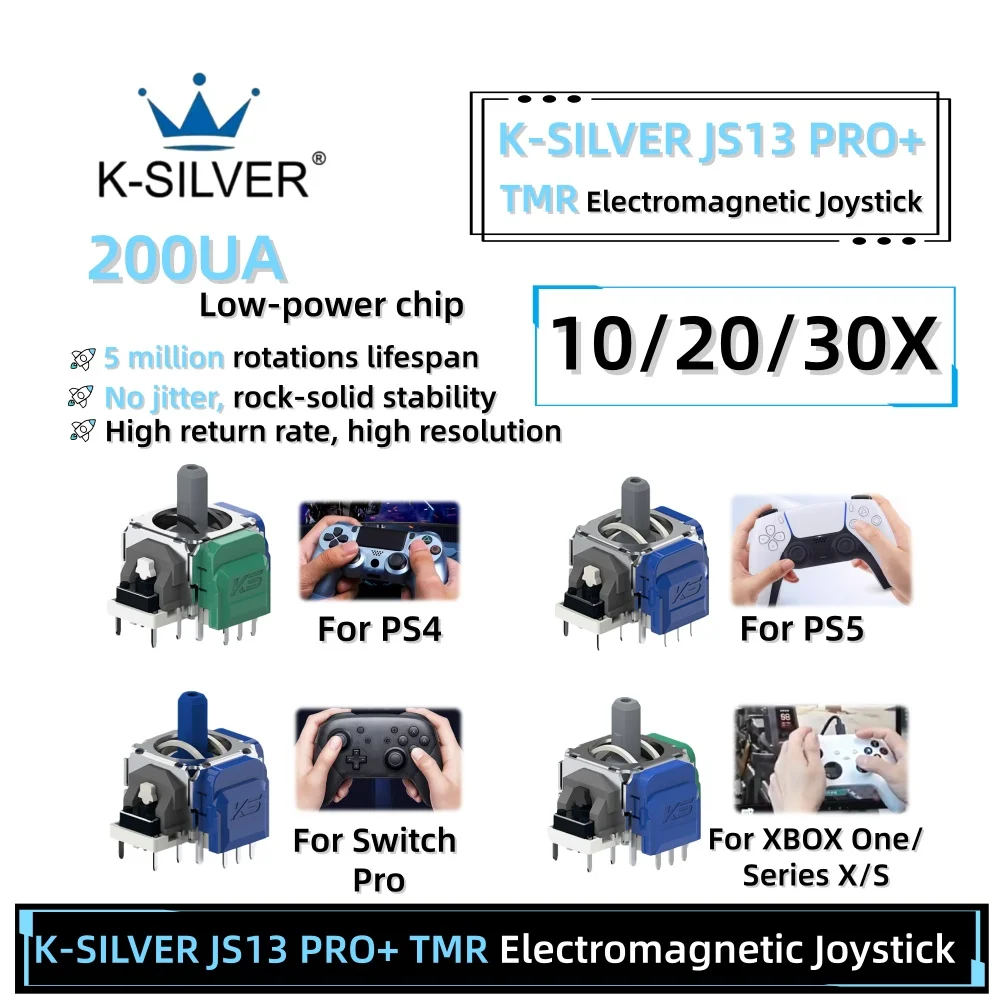 10/30PCS K-SILVER JS13 PRO+ TMR Solenoid Joysticks for PS5 Game Controller  Replacement No-Drift 3D Analog Joystick Sensor Modul