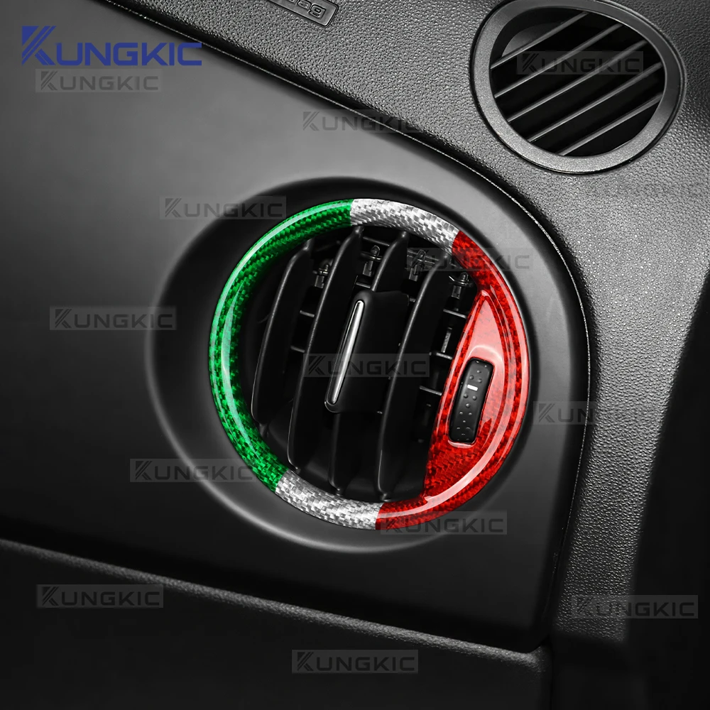 

Для Abarth 595 Abarth 695 Fiat 500 2016-2019 2020 2021 2022 2023 2024 настоящая жесткая сухая трехцветная наклейка на воздуховыпускное отверстие автомобиля из углеродного волокна