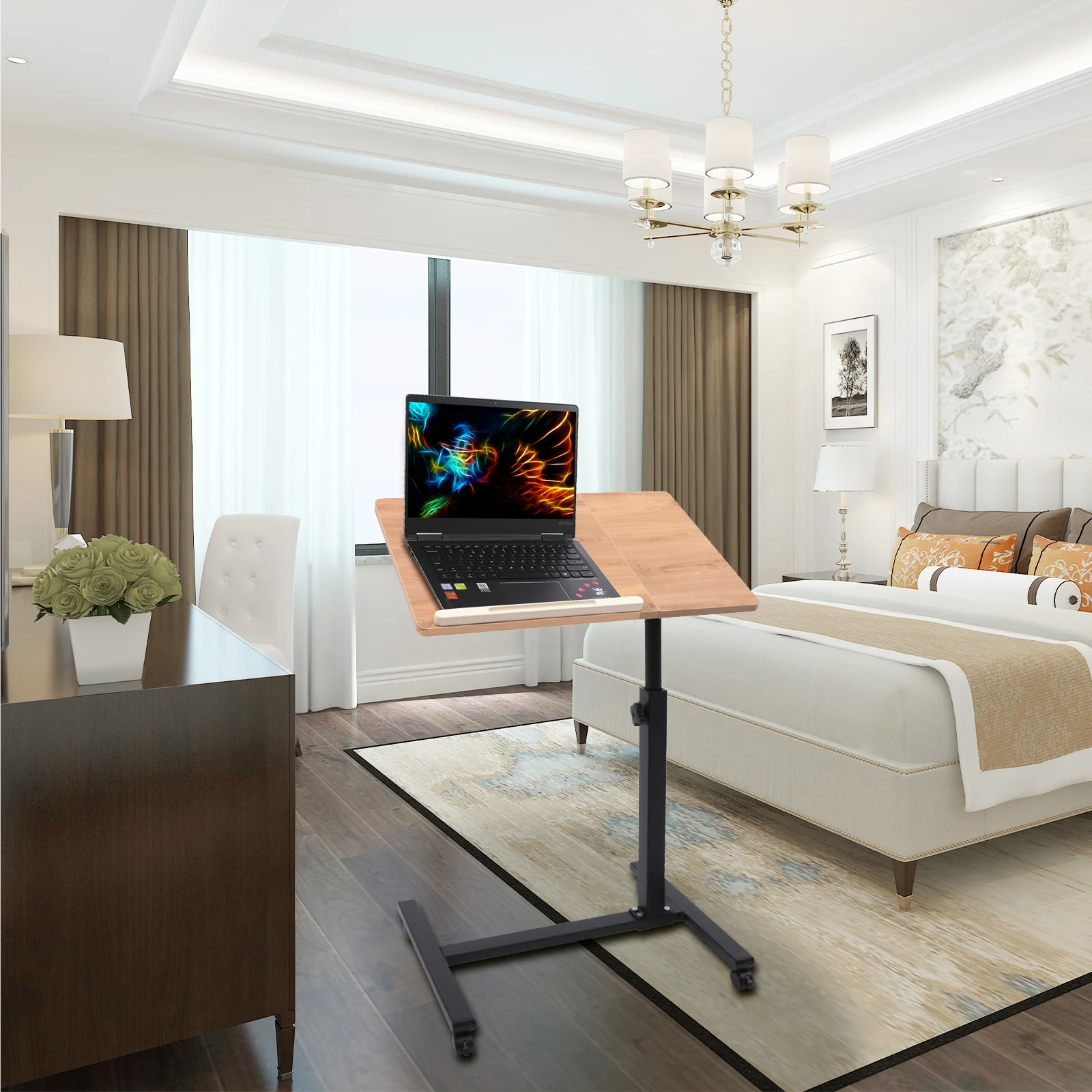 

Laptop Desk 360° Rotating Adjustable Height Tabletop Mobile Stand Home Office Tray Standing Rolling Table Computer Workstation