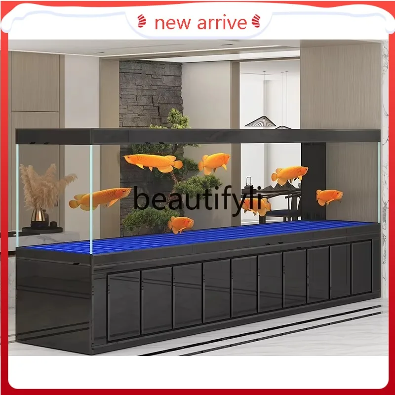 

AAquarium screen 2 meters 3 meters bottom filter ultra-white glass fish tank customization H