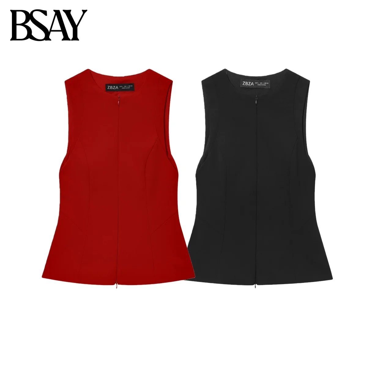 

BSAY Slim Zip Top for Women Fashion Autumn Winter New Solid Round Neck Sleeveless Tank Chic Female Sexy Streetwear Vest Mujer